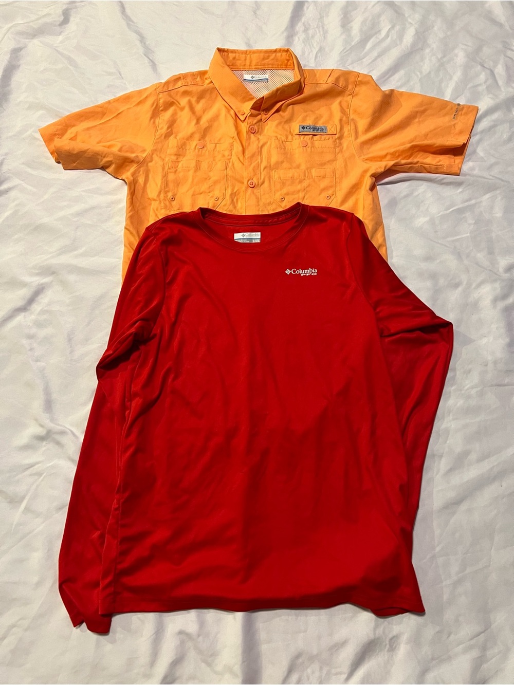 Columbia Kids Orange Button Down & Red Long Sleeve Performance Shirt Set